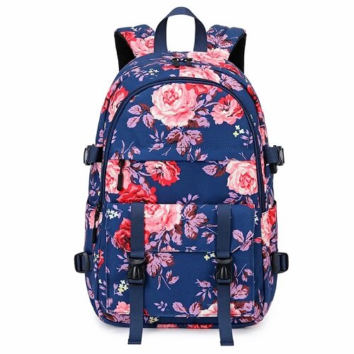 Floral Oxford Purple Woman's Backpack Bag