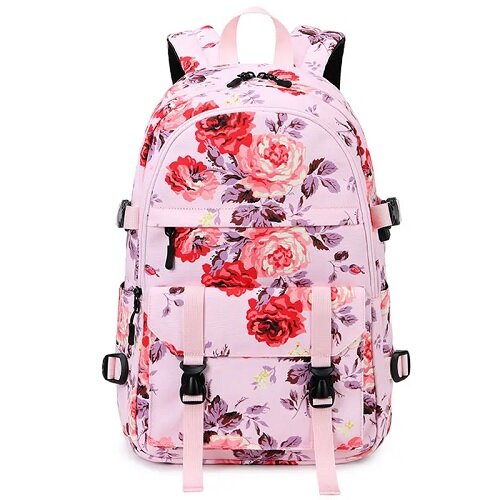 Floral Oxford Pink Woman's Backpack Bag