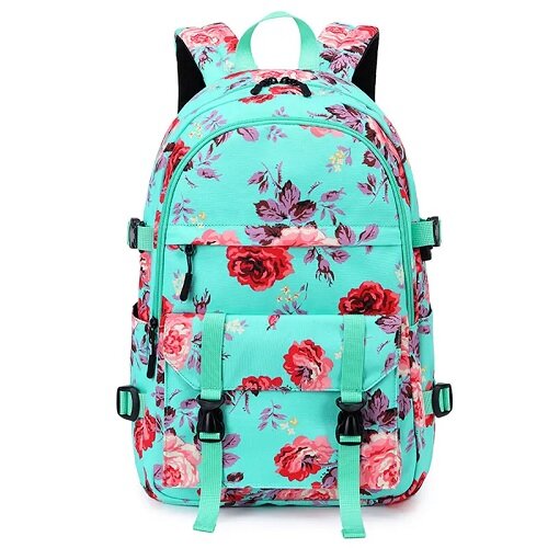 Floral Oxford Green Teal Woman's Backpack Bag