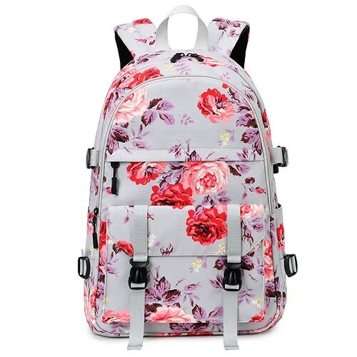 Floral Oxford Grey Woman's Backpack Bag