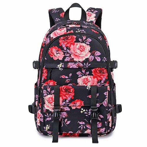 Floral Oxford Black Woman's Backpack Bag